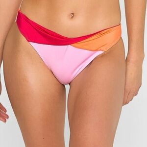 Beach Bunny Bri Midi Bikini Bottom Pink Orange Medium